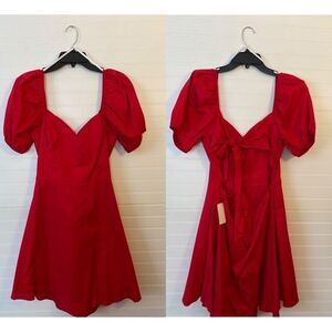 B. Darlin Puff Sleeve Sweetheart Neck Line Red Bow Dress NWT Size 15/17